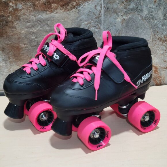Epic Super Nitro Quad Speed Roller Skates Black Boots Pink Wheels Youth 3 - Picture 7 of 11